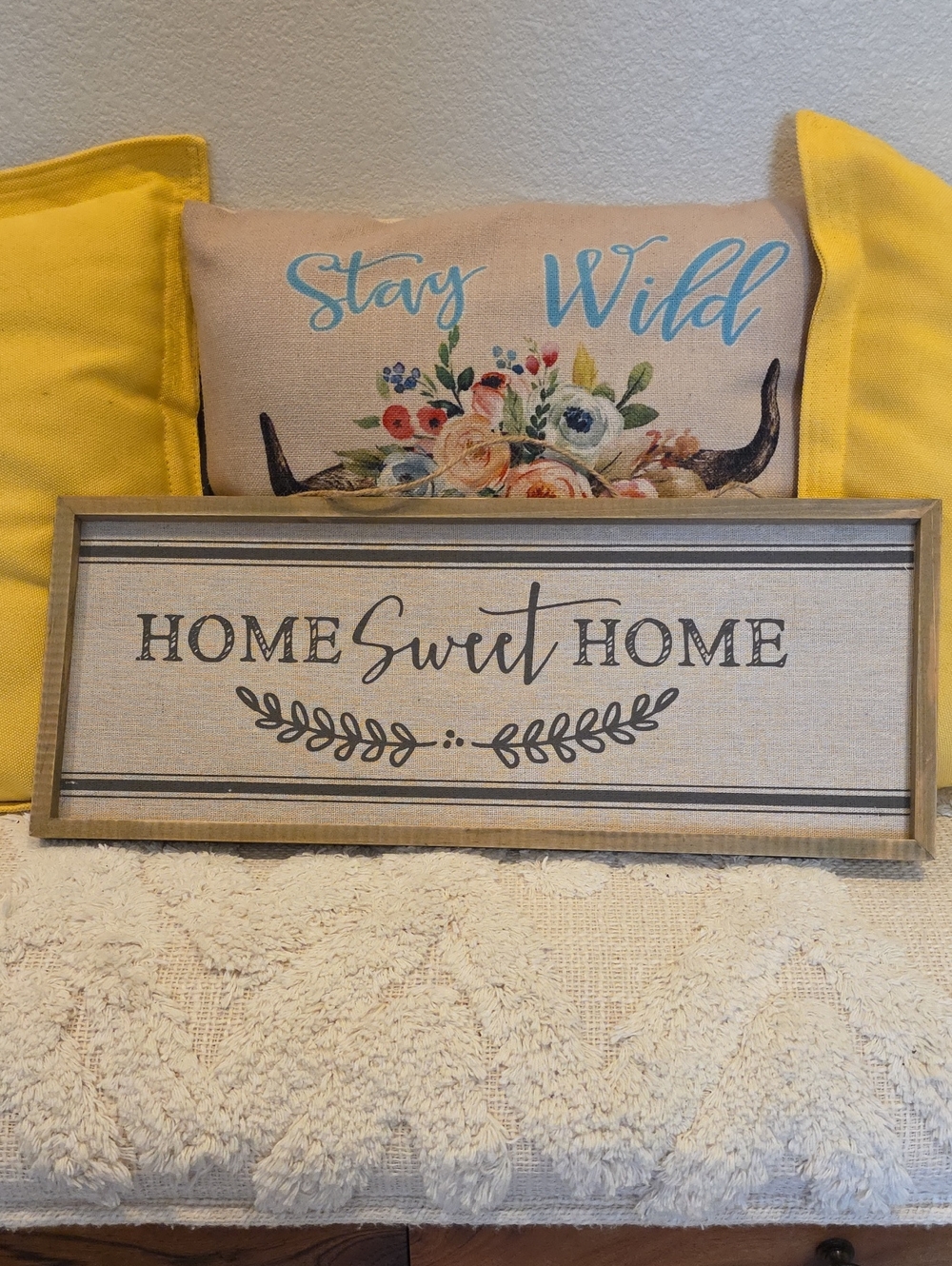 Source Unknown Neutral Canvas 'Home Sweet Home' Framed Sign with Yellow Accents